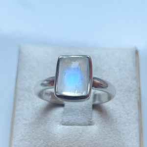 Rainbow Moonstone Small Rectangle Ring - US 8