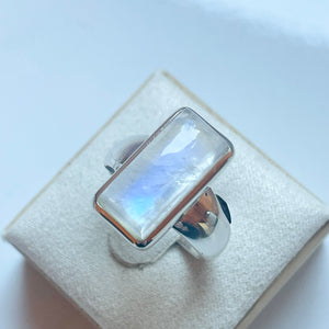 Rainbow Moonstone Medium Rectangle Ring - US 8