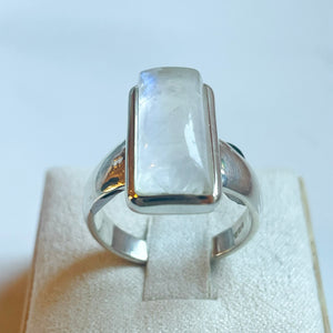 Rainbow Moonstone Medium Rectangle Ring - US 8