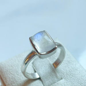 Rainbow Moonstone Small Rectangle Ring - US 8