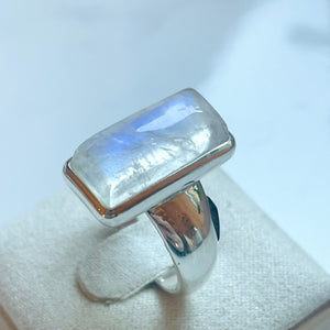 Rainbow Moonstone Medium Rectangle Ring - US 8