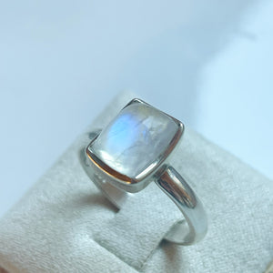 Rainbow Moonstone Small Rectangle Ring - US 8