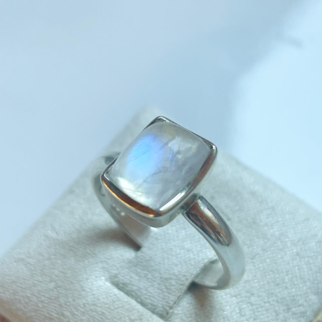 Rainbow Moonstone Small Rectangle Ring - US 8