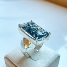 Load image into Gallery viewer, Tourmalinated Quartz Medium Rectangle Cut Four-Prong-Set Ring - US 9
