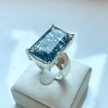 Load image into Gallery viewer, Tourmalinated Quartz Medium Rectangle Cut Four-Prong-Set Ring - US 9
