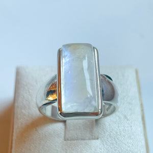 Rainbow Moonstone Medium Rectangle Ring - US 8