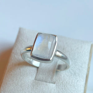 Rainbow Moonstone Small Rectangle Ring - US 8