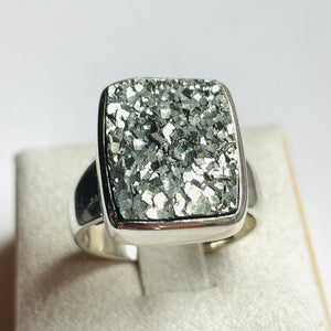 Pyrite Rough Flat Rectangle Ring - US 8.5