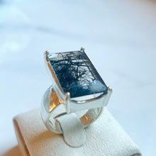 Load image into Gallery viewer, Tourmalinated Quartz Medium Rectangle Cut Four-Prong-Set Ring - US 9
