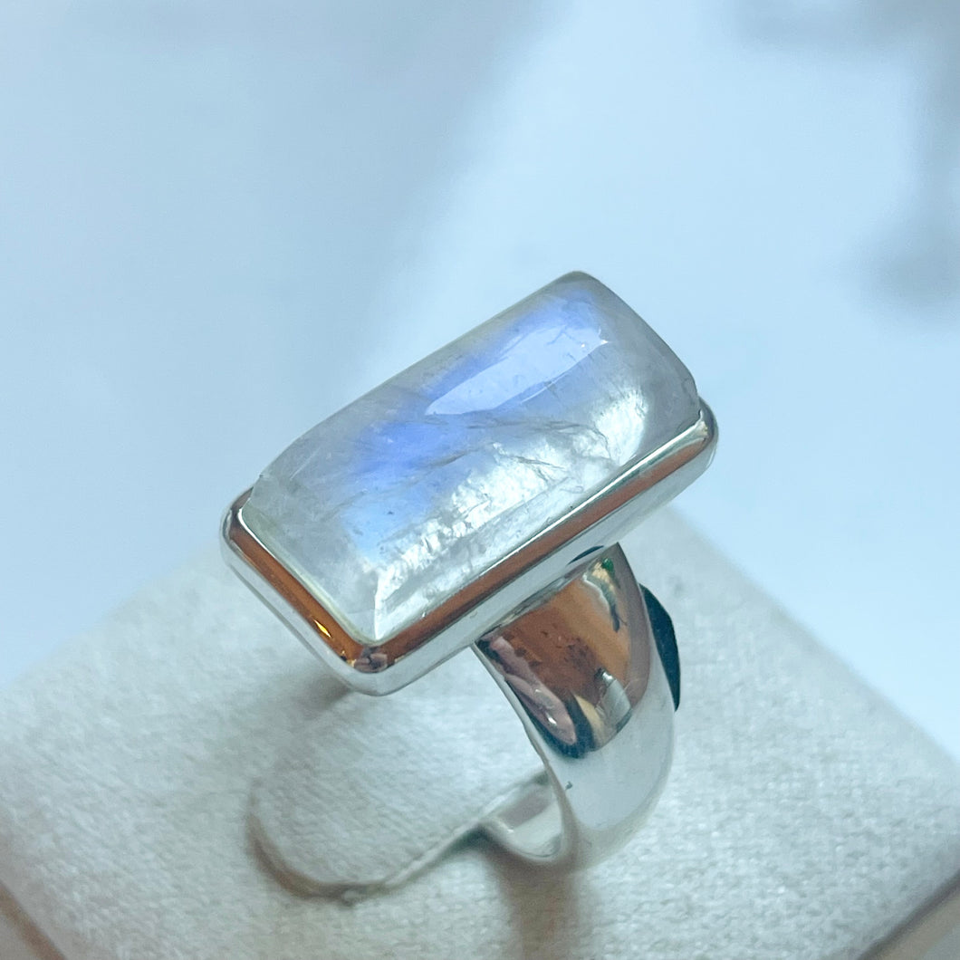 Rainbow Moonstone Medium Rectangle Ring - US 8