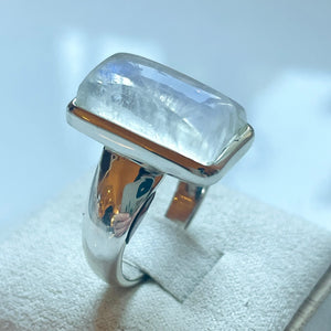 Rainbow Moonstone Medium Rectangle Ring - US 8