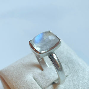 Rainbow Moonstone Small Rectangle Ring - US 8