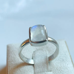 Rainbow Moonstone Small Rectangle Ring - US 8