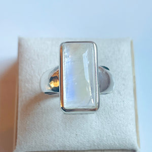 Rainbow Moonstone Medium Rectangle Ring - US 8