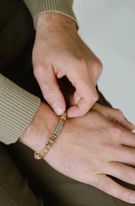 Steel & Barnett - Two Tone Disc Men’s Bracelet Ocean Jasper