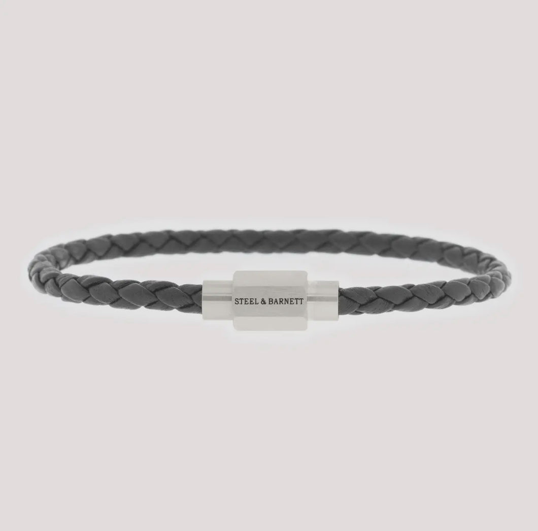 Steel & Barnett - Luke Landon Nappa Leather Men’s Bracelet (Grey/18K Gold P)